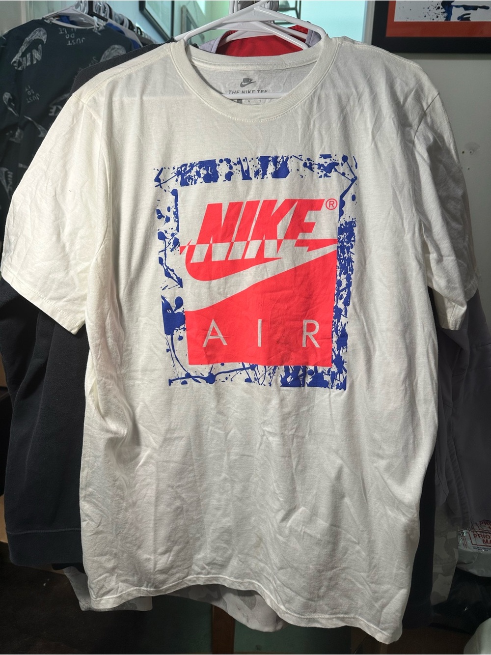 Nike Air Graphic T-Shirt White with Blue Paint Splatter Box Logo